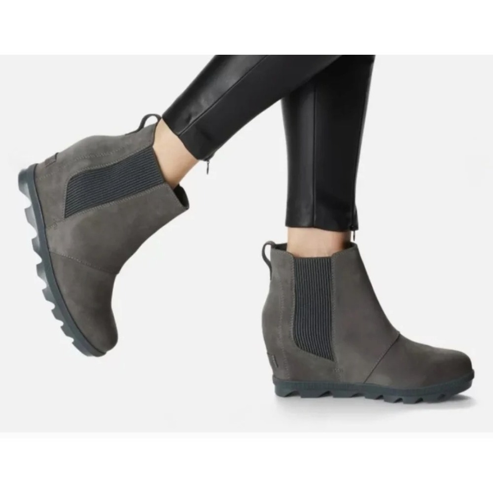 Sorel Joan of Arctic Wedge II Chelsea Boots Gray Leather NL3022-010 Womens 7